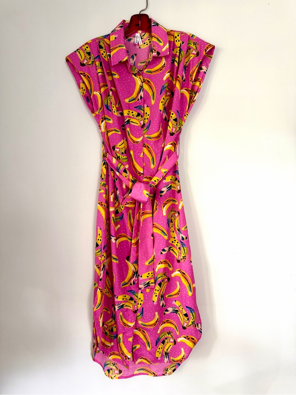 Vibrant Pink Banana-Print Shirtdress